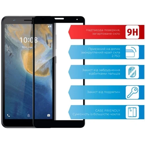 Аксессуар для смартфона ACCLAB Tempered Glass Full Glue Black for ZTE Blade A31 Plus: Материал стекло