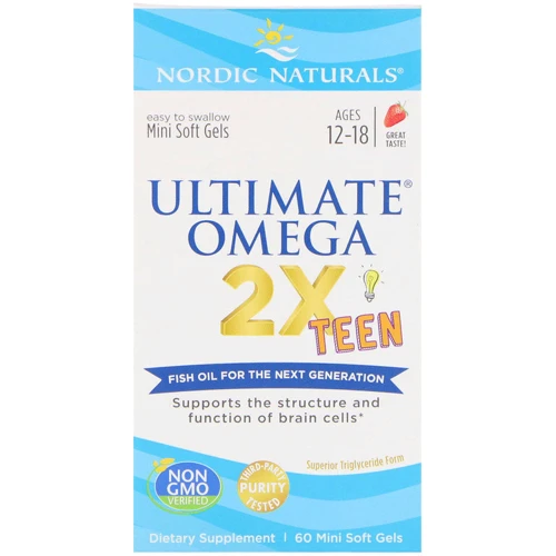 Nordic Naturals Ultimate Omega 2X Teen, Strawberry, 60 Mini Soft Gels (NOR-06110)
