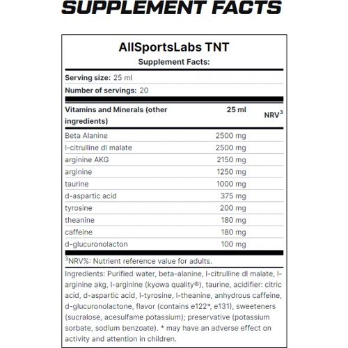 Предтренировочный комплекс AllSports Labs TNT 500 ml Berries: Тип Комплекс до тренировки