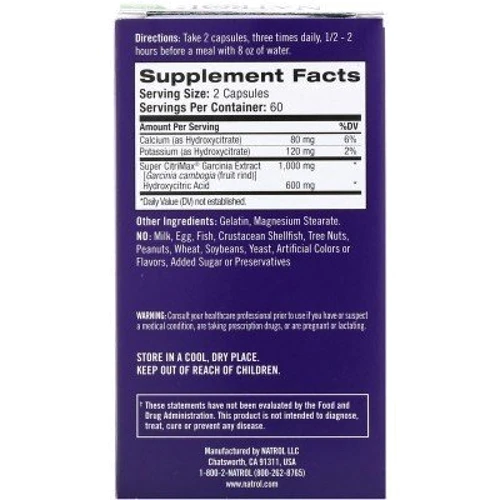 Natrol Garcinia Cambogi 1,000 mg 120 Caps Гарциния снижение аппетита: Форма выпуска Капсулы