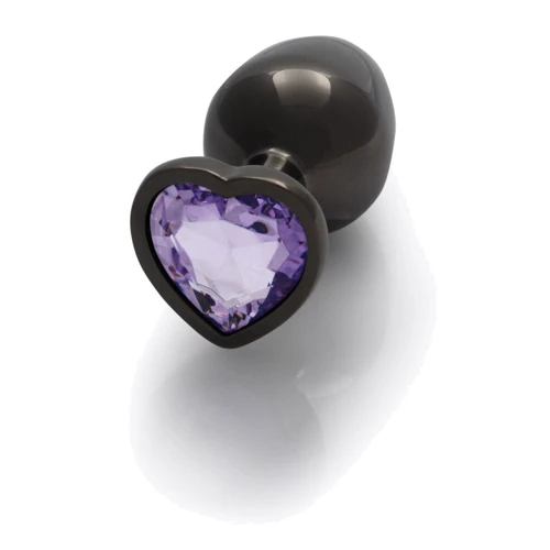 Металлическая анальная пробка Ouch! Heart Gem Gunmetal - Amethyst Purple, М