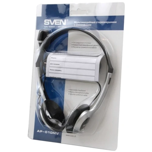 Наушники SVEN AP-010MV Black/Silver: Тип конструкции накладные