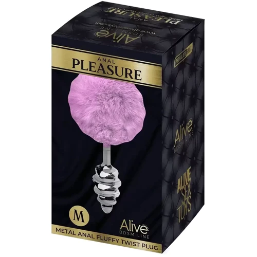 Металлическая анальная пробка Кроличий хвостик Alive Fluffly Twist Plug M Purple