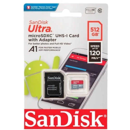 Карта пам'яті SanDisk 512GB microSDXC Ultra Class 10 UHS-I (U1) V10 A1 + адаптер (SDSQUAC-512G-GN6MA)