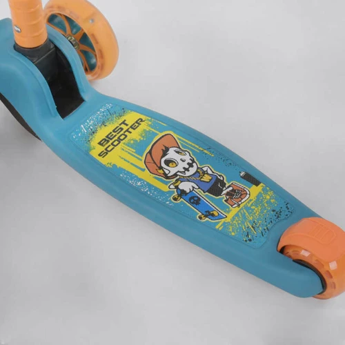 Самокат дитячий триколісний Best Scooter з світяться колесами PU, дисками і складним кермом Blue / Orange (87731): Тип коліс литі