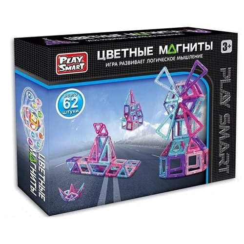 Конструктор магнитный 2491 (12/2) Play Smart Фигуры (62 детали, 7 моделей)