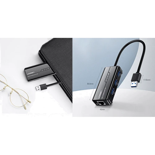 Адаптер Ugreen Adapter USB to 3хUSB 3.0+RJ45 Black (20265) фото 8