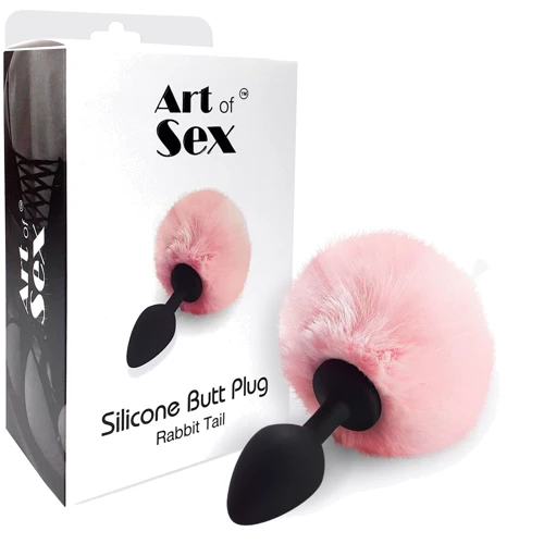Силиконовая анальная пробка М Art of Sex - Silicone Bunny Tails Butt plug, розовый