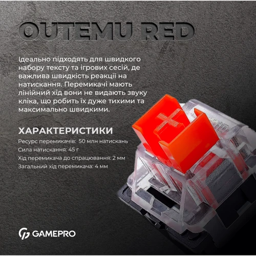 Клавіатура GamePro MK180W (Red) з Hot-Swap RGB White: Додатково без цифрового блока, бесшумная, украинская раскладка, подсветка клавиш