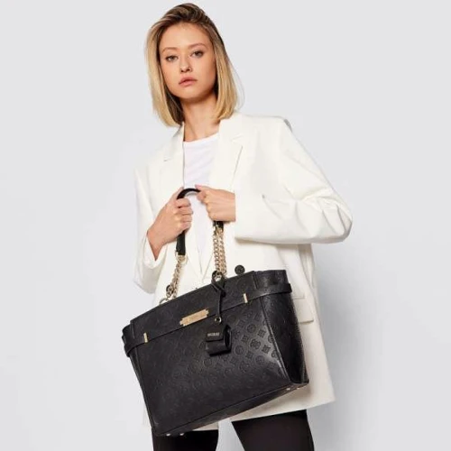 Женская сумка тоут Guess Bea Elite Tote черная (HWVS8132230-BLA): Фактура Тиснение, Матовая