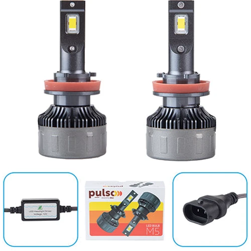 Светодиодная автолампа Pulso M5/H8/H9/H11/H16/LED-chips CSP/9-16v/2*70w/16000Lm/6500K (M5 - H8/H9/H11/H16): Головной свет Противотуманная, Ближний свет, Дальний свет
