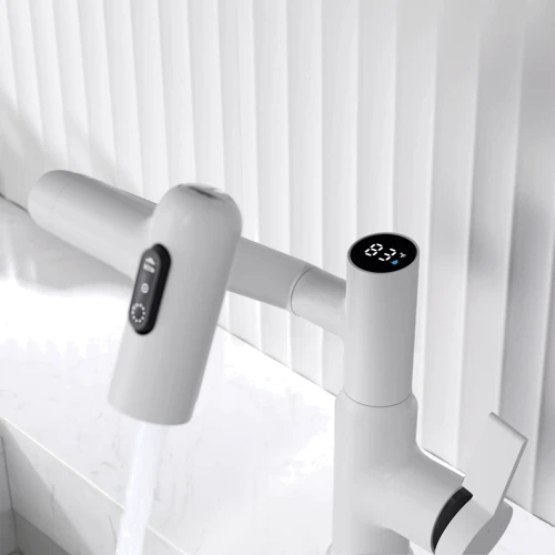Смеситель для раковины Lefton Single-Hole Rotatable Faucet with Temperature Display-BF2204 White фото 9