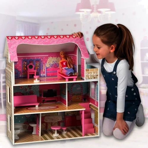 Триповерховий дерев'яний будиночок з меблями (TX1055)