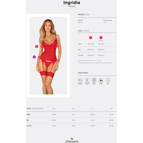 Корсет Obsessive Ingridia corset & thong, XL/2XL