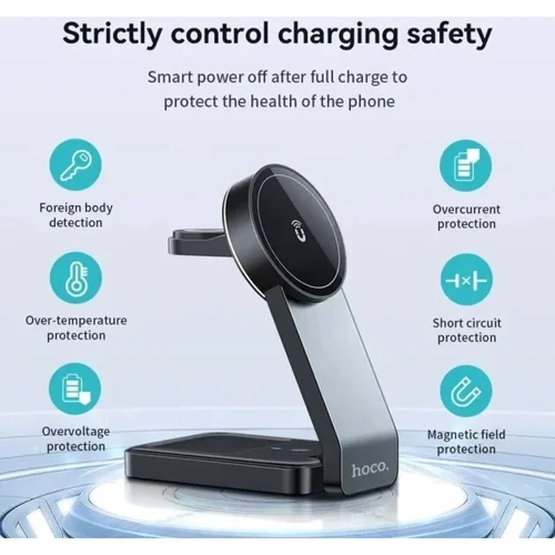 Зарядное устройство Hoco Wireless Charger CQ3 Noble Folding 3in1 Magnetic Black фото 6