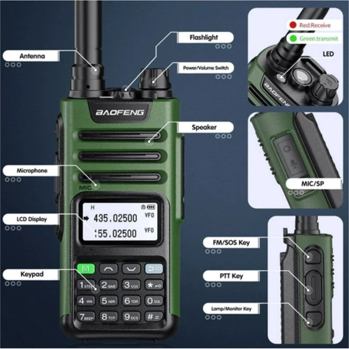 Рация Baofeng UV-13 Pro V2 green: Частотный диапазон, МГц 136-174 и 400-520