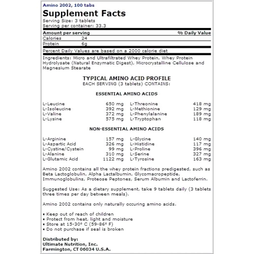 Аминокислота для спорта Ultimate Nutrition Amino 2002 100 tabs: Вкус Без вкуса