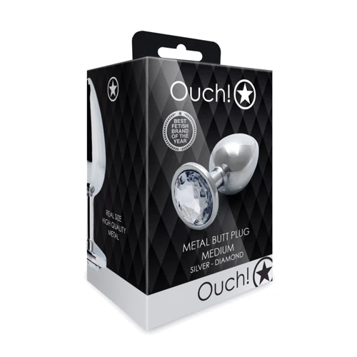 Металлическая анальная пробка Ouch! Heart Gem Silver - Diamond, М