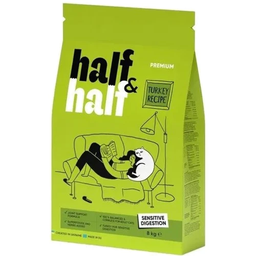 Сухой корм Half & Half для котов с чувствительным пищеварением с индейкой 8 кг (4820261920833)