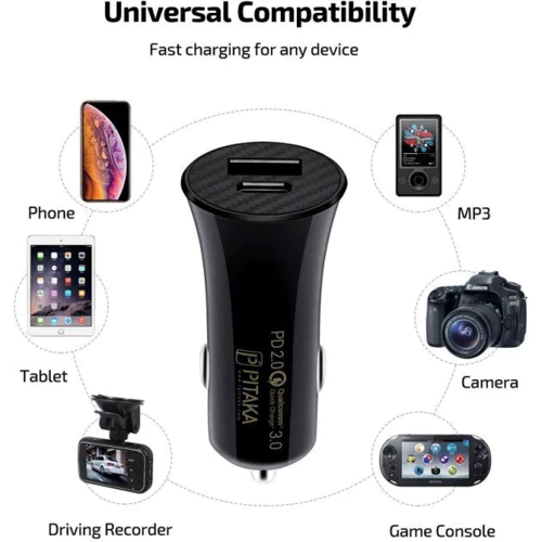Зарядное устройство Pitaka USB Car Charger USB+USB-C 36W Black (CA2001): Тип автомобильное
