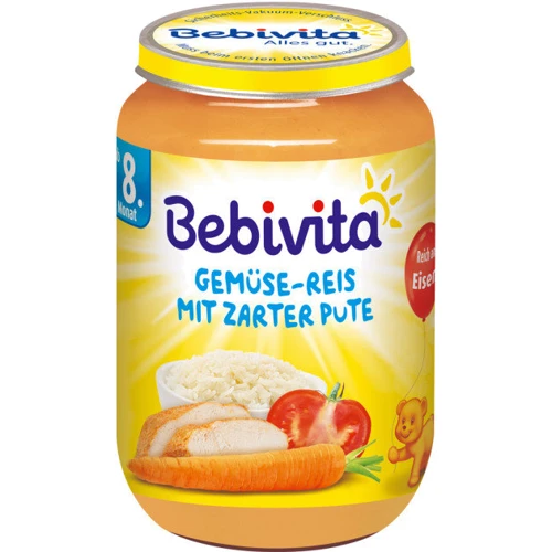 Пюре BEBIVITA овочі та рис з ніжною індичкою, 220 гр (4018852104414)