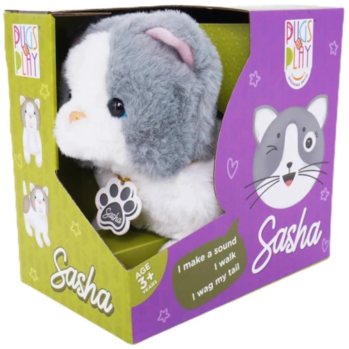 Интерактивная игрушка Pugs at play Серо-белый котенок Sasha (ST-PAP08)