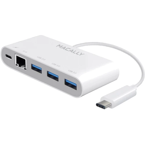 Адаптер Macally Adapters USB-C to 3xUSB 3.0+USB-C+RJ 45 Hub White (UC3HUB3GBC): Цвет белый