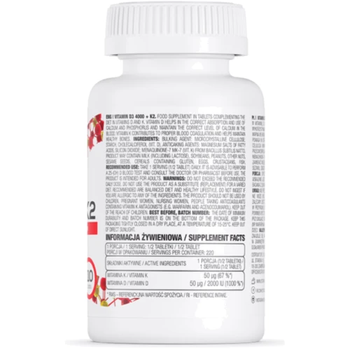 OstroVit Vitamin D3 4000+K2 Вітамін D3+K2 110 таблеток: Тип Витамин D
