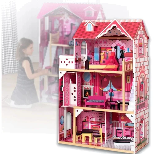 Деревянный трехэтажный кукольный домик с мебелью (CHP-WW2)