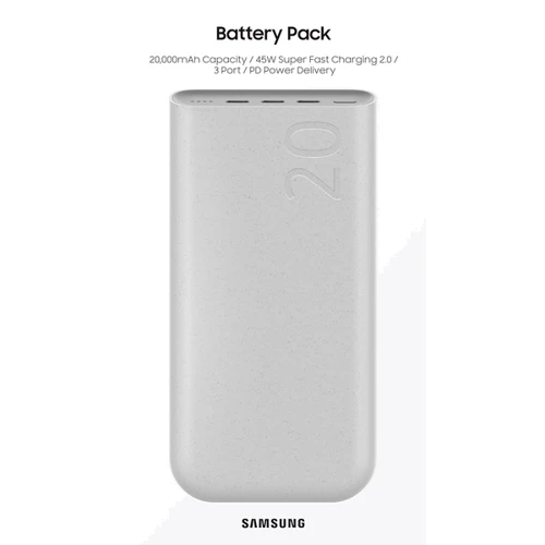 Внешний аккумулятор Samsung Power Bank 20000mAh 45W Beige (EB-P4520XUEGEU): Выходное напряжение, В 20