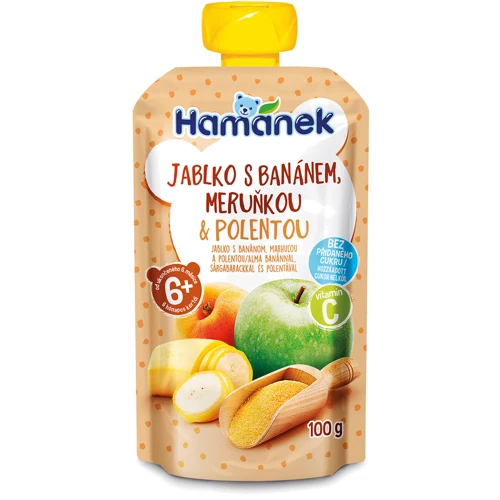 Пюре Hamanek яблоко с бананами абрикосами и полентой 100 г (1215915)