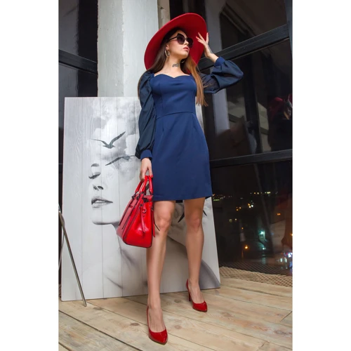 Платье FLFashion Моника УПМ 2963 50 синее повседневное до середины бедра