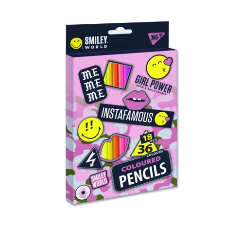 Олівці кольорові YES 18 шт 36 кольорів Smiley World girl (290610): Тип кольорові