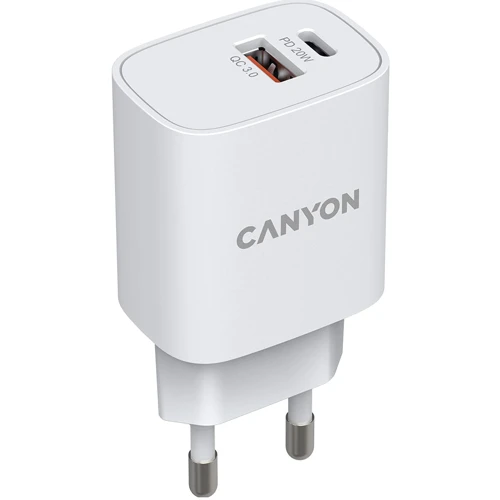 Зарядное устройство Canyon Wall Charger USB+USB-C H-20-04 20W White (CNE-CHA20W04): Кабель в комплекте отсутствует