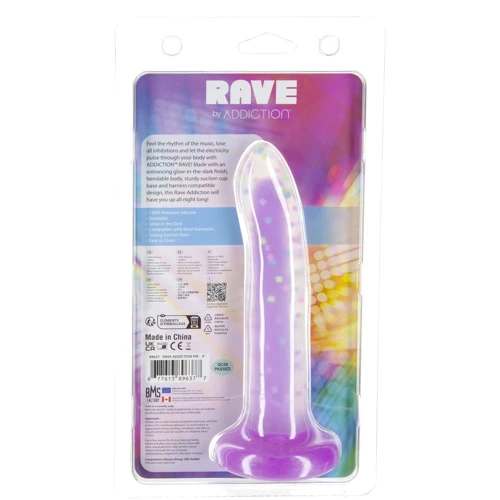 Светящийся в темноте фаллоимитатор ADDICTION Rave 8″ Glow in the Dark Dildo Purple Confetti