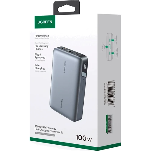 Внешний аккумулятор Ugreen Power Bank 20000mAh PB720 Two-way FC 100W Gray (25188): Кабели/переходники для смартфонов в комплекте USB Type-C