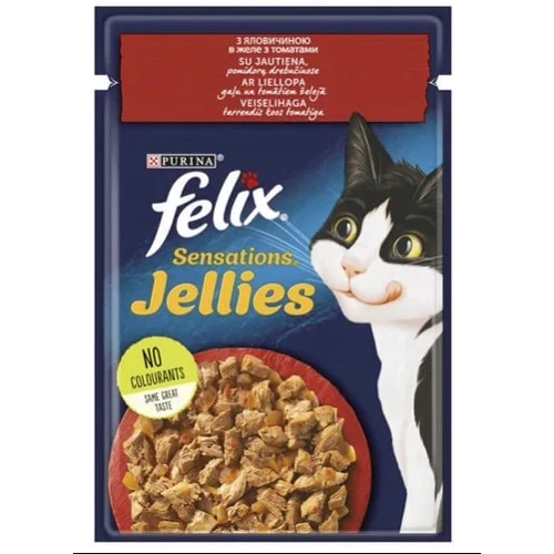 Влажный корм FELIX Sensations Jellies для взрослых кошек кусочки в желе с говядиной и томатами 26х85 г (7613039831724): Класс Премиум