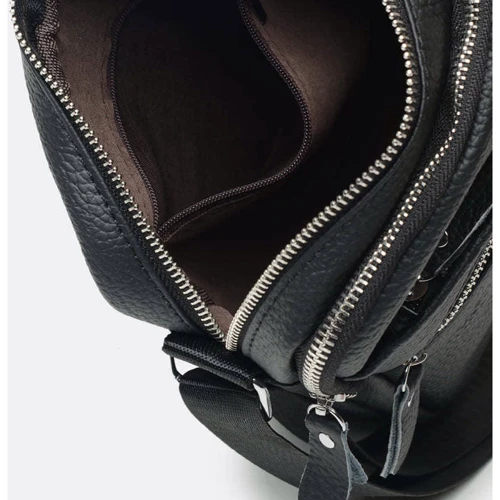 Чоловіча сумка через плече Borsa Leather чорна (K18016a-black): Фактура матова, Зерниста