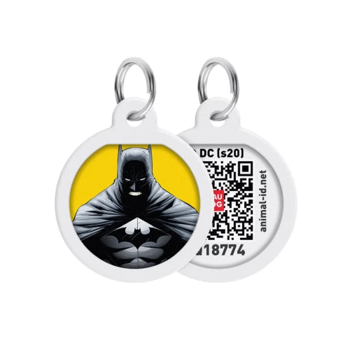 Адресник металлический WAUDOG Smart ID c QR паспортом рисунок Бэтмен желтый 25 мм Русско-английский (0625-1003ru-eng)