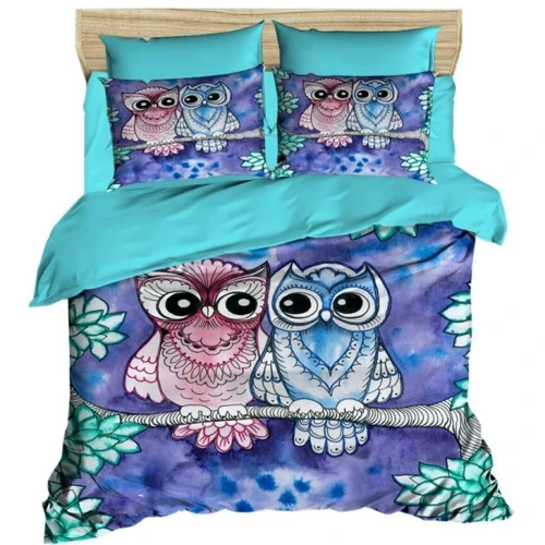 Комплект постільної білизни LightHouse Ranforce+3D Night Owls євро блакитний (377OZ_2,0)