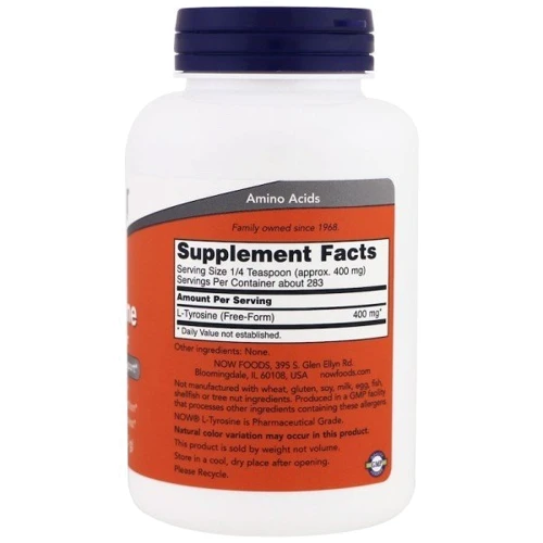 NOW Foods L-Tyrosine Pure Powder 400 mg L-Тирозин 113 г: Тип тирозин