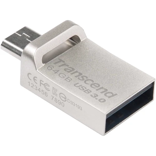 USB-флешка Transcend 64GB JetFlash 880 USB 3.0/microUSB OTG Metal (TS64GJF880S): Стандарт USB USB 3.0