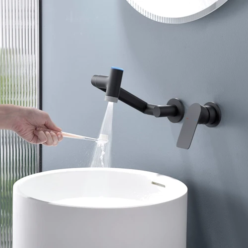 Смеситель настенный Lefton Single-Handle Wall Mount Bathroom Faucet with Temperature Display-BFWM2401 Matt Blac: Материал Латунь