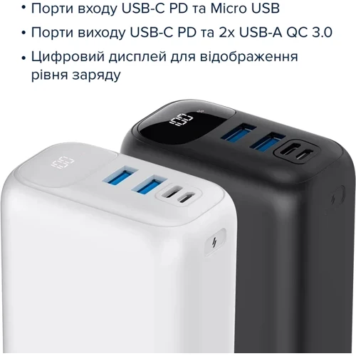 Внешний аккумулятор Canyon Power Bank 30000mAh PD 20W Black (CNE-CPB301B): Кабели/переходники для смартфонов в комплекте USB Type-C
