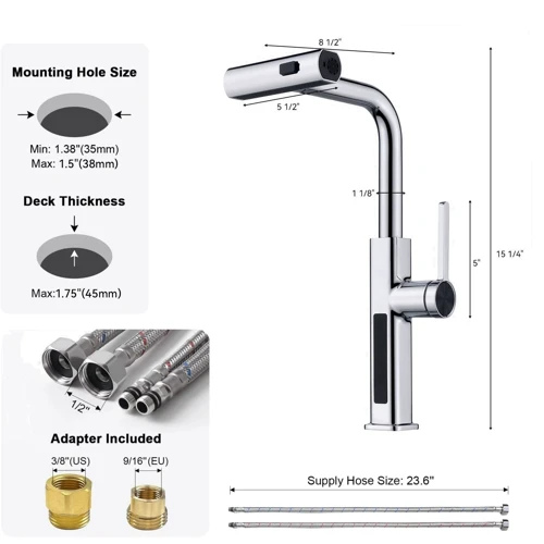 Смеситель для кухни Lefton Waterfall & Pull-Out Kitchen Faucet with Temperature Display-KF2209 Chrome: Вид монтажа Врезной