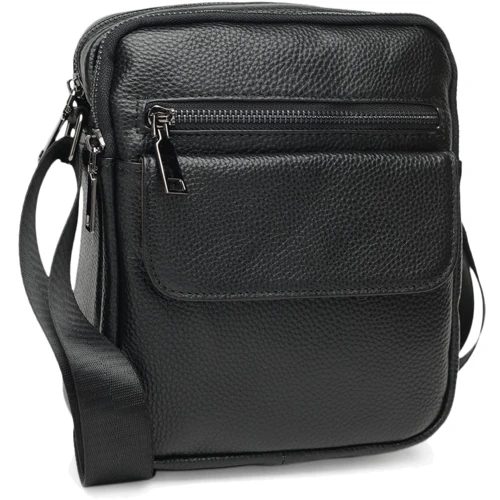 Мужская сумка через плечо Keizer черная (k11108-black): Фактура Матовая, Зернистая