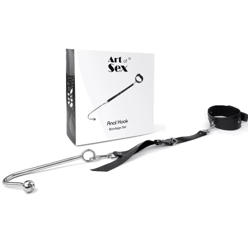 Анальный крюк 2 с ошейником из натуральной кожи Art of Sex - Anal hook
