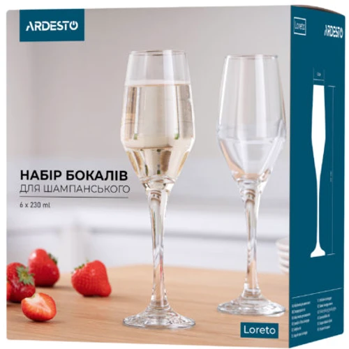 Бокал Ardesto Loreto для шампансокого набор 6х230 мл (AR2623LC): Назначение Для шампанского