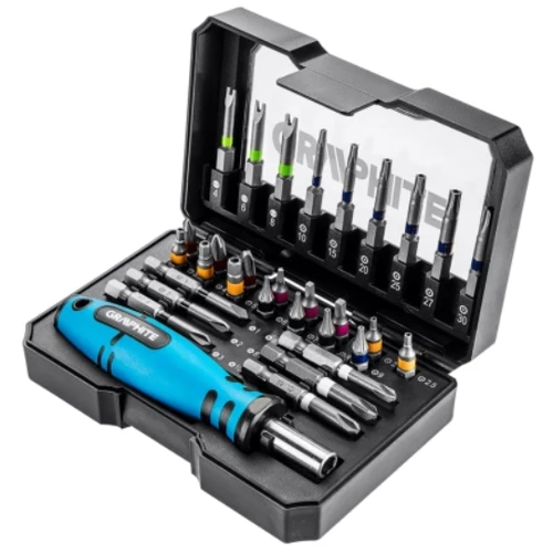 Биты GRAPHITE набор 31шт 1/4" битодержатель PH,R,HT,TT кейс