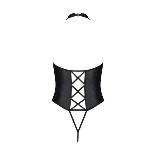 Боди из эко-кожи с имитацией шнуровки и открытым доступом Nancy Body black XXL/XXXL - Passion